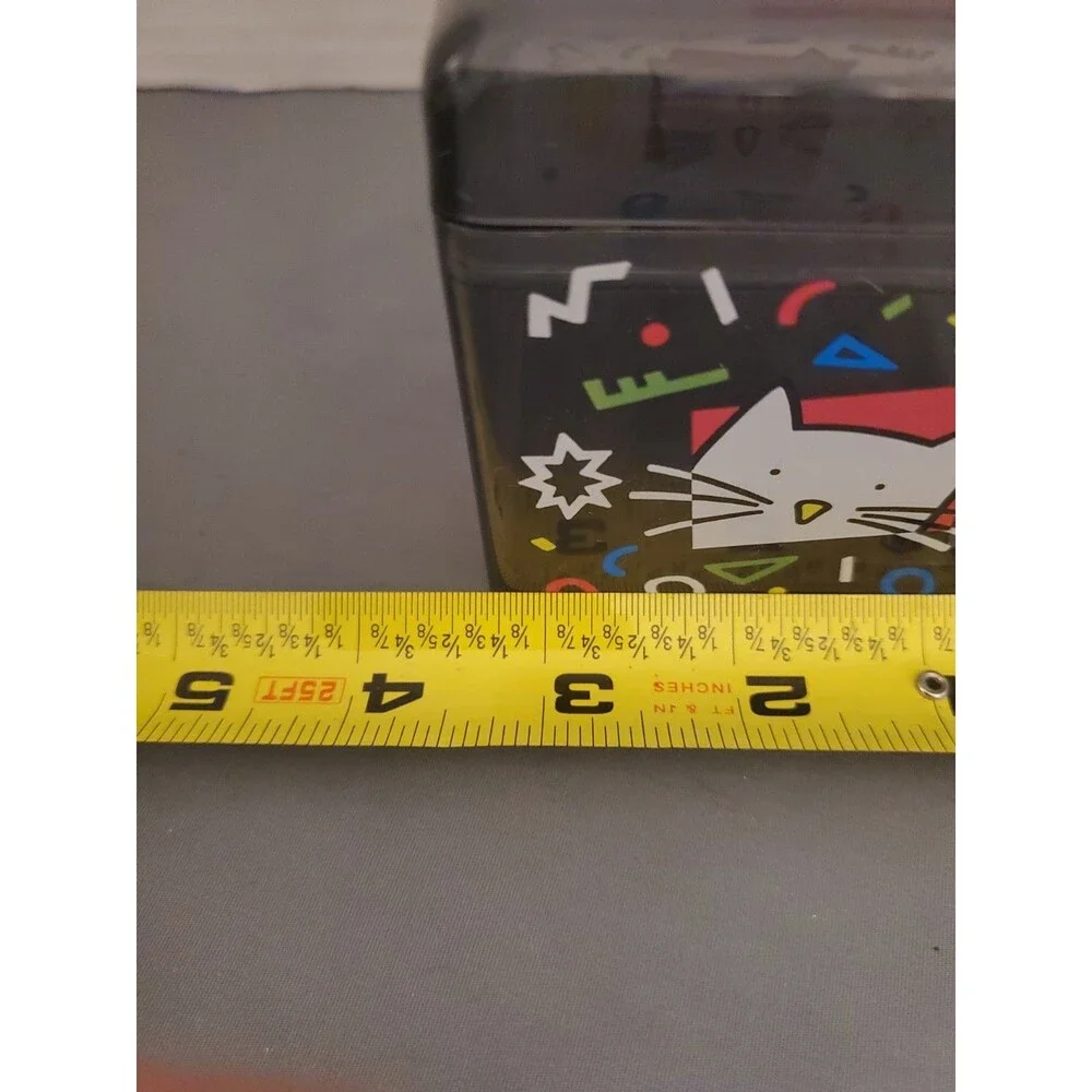 Vintage 90’s Sanrio Cat Clear Black Plastic Trinket Box With Pink Bow On Top